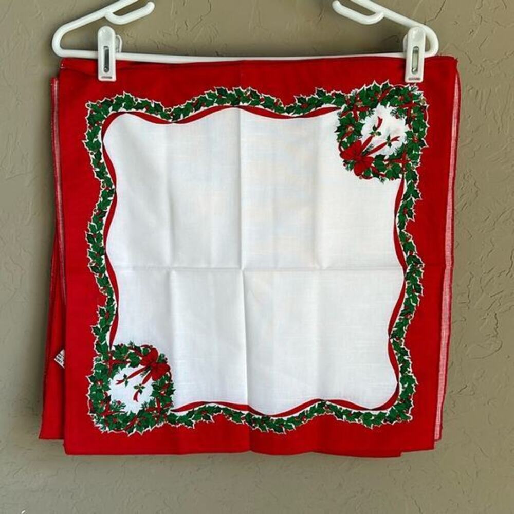 Sun weave Linen Corp vintage Christmas wreath‎ napkin Holiday set of 8